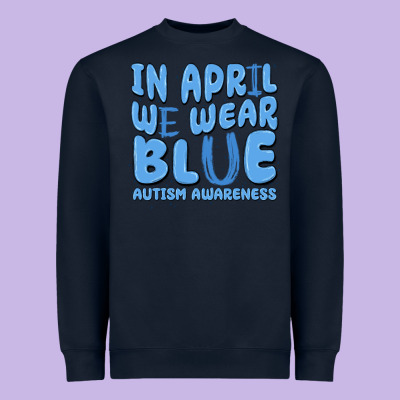 In April We Wear Blue Autism Awareness Heavyweight Sweatshirt Designed By Maliassmallbusiness