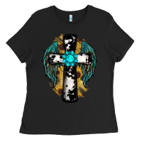 Black cross gemstone wings Ladies Tee - RanaPortraitStore