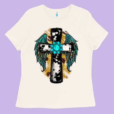 Cross Gemstone Wings Ladies Tee Designed By Ranaportraitstore