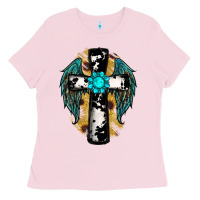 Bubblegum Pink cross gemstone wings Ladies Tee - RanaPortraitStore