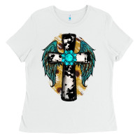 White cross gemstone wings Ladies Tee - RanaPortraitStore