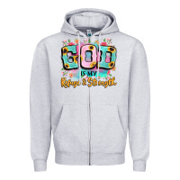 Heather Grey god is my refuge and strength Zipper Hoodie - LillyAllenDesigns