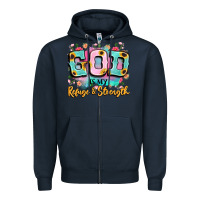 Navy god is my refuge and strength Zipper Hoodie - LillyAllenDesigns