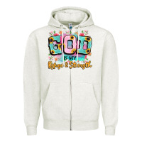Oatmeal Heather god is my refuge and strength Zipper Hoodie - LillyAllenDesigns