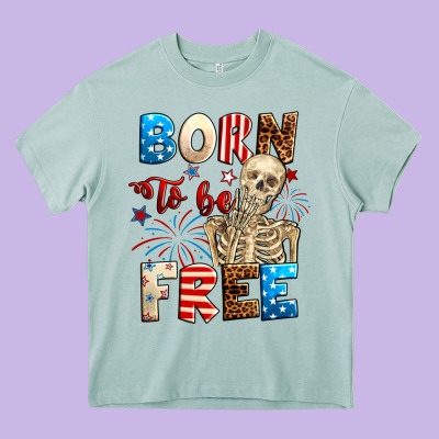 Born To Be Free With Skeleton 4th Of July Heavy Core Tee Designed By Neo Western