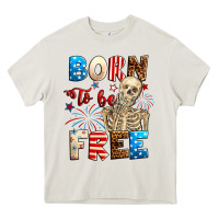 Cream Born to be free with skeleton 4th of july Heavy Core Tee - Neo Western