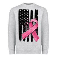 Heather Grey breast cancer ribbon american flag Heavyweight Sweatshirt - MaliasSmallBusiness