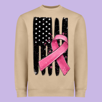 Breast Cancer Ribbon American Flag Heavyweight Sweatshirt Designed By Maliassmallbusiness