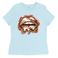 Baby Blue baseball lips Ladies Tee - Zillion Design Studio