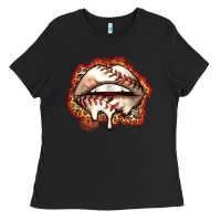 Black baseball lips Ladies Tee - Zillion Design Studio