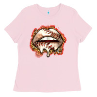 Bubblegum Pink baseball lips Ladies Tee - Zillion Design Studio
