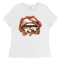 White baseball lips Ladies Tee - Zillion Design Studio