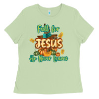 Matcha Fall for Jesus He Never Leaves Ladies Tee - texasbilliewilder