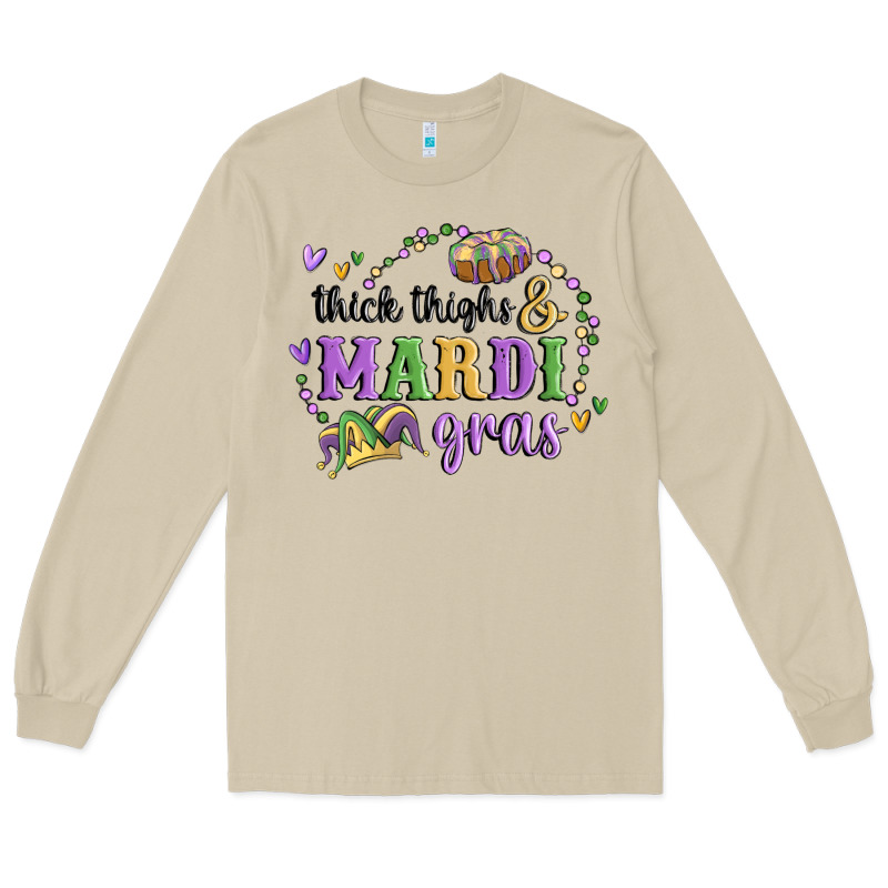 Thick Thighs Mardi Gras Long Sleeve Tee by MaliasSmallBusiness | Teevron