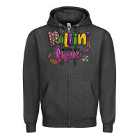 Charcoal Heather rollin' with my krewe mardi gras Zipper Hoodie - LillyAllenDesigns