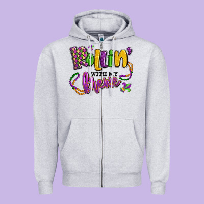 Rollin' With My Krewe Mardi Gras Zipper Hoodie Designed By Lillyallendesigns