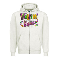 Oatmeal Heather rollin' with my krewe mardi gras Zipper Hoodie - LillyAllenDesigns