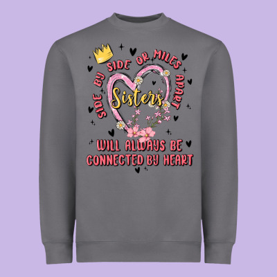 Side By Side Or Miles Apart Sisters Will Always Be Connected By Heart Heavyweight Sweatshirt Designed By Maliassmallbusiness