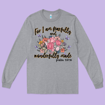 For I Am Fearfully And Wonderfully Made Long Sleeve Tee Designed By Maliassmallbusiness
