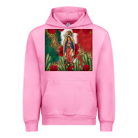 Fuchsia Pink Our Lady Of Guadalupe Mexican Flag Roses Cactus Urban Hoodie - FaDigitalArtStudio