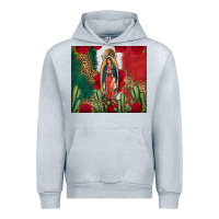 Heather Grey Our Lady Of Guadalupe Mexican Flag Roses Cactus Urban Hoodie - FaDigitalArtStudio