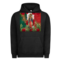 Pigment Black Our Lady Of Guadalupe Mexican Flag Roses Cactus Urban Hoodie - FaDigitalArtStudio