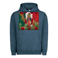 Pigment Midnight Navy Our Lady Of Guadalupe Mexican Flag Roses Cactus Urban Hoodie - FaDigitalArtStudio