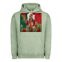 Pigment Oil Green Our Lady Of Guadalupe Mexican Flag Roses Cactus Urban Hoodie - FaDigitalArtStudio