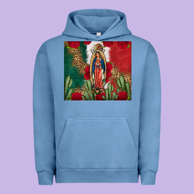 Our Lady Of Guadalupe Mexican Flag Roses Cactus Urban Hoodie Designed By Fadigitalartstudio