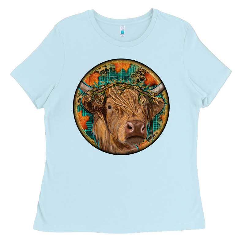 Fall Highland Cow Round Ladies Tee by RanaPortraitStore | Teevron