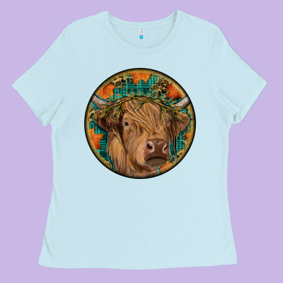Fall Highland Cow Round Ladies Tee Designed By Ranaportraitstore