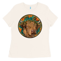 Bone fall highland cow round Ladies Tee - RanaPortraitStore