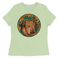 Matcha fall highland cow round Ladies Tee - RanaPortraitStore