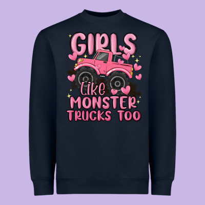 Girls Like Monster Trucks Too Heavyweight Sweatshirt Designed By Maliassmallbusiness