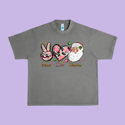 Pink Peace Love Christmas Urban Heavy Tee Designed By Nancycooperartshop