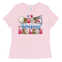 Bubblegum Pink busy raising ballers volleyball Ladies Tee - Zillion Design Studio