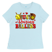 Baby Blue busy raising ballers softball Ladies Tee - Zillion Design Studio