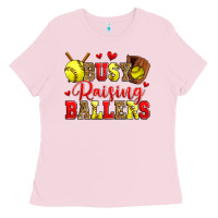 Bubblegum Pink busy raising ballers softball Ladies Tee - Zillion Design Studio