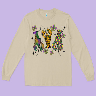Mardi Gras Crawfish Long Sleeve Tee Designed By Maliassmallbusiness