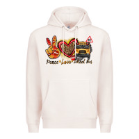 Pale Pink peace love school bus Premium Hoodie - texasbilliewilder