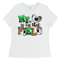 White my heart is on that field soccer Ladies Tee - Zillion Design Studio