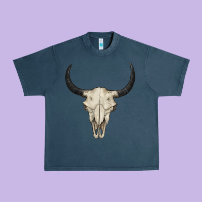 Bull Skull Urban Heavy Tee Designed By Barkaloodesign