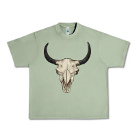 Oil Green bull skull Urban Heavy Tee - BarkalooDesign