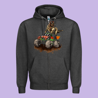 Monster Truck And T Rex Dinosaur Zipper Hoodie Designed By Lillyallendesigns