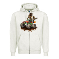 Oatmeal Heather monster truck and t rex dinosaur Zipper Hoodie - LillyAllenDesigns