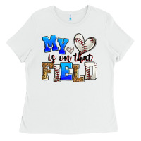 White my heart is on that field baseball Ladies Tee - Zillion Design Studio