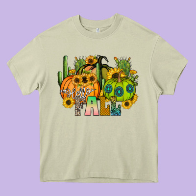 Hello Fall Heavy Core Tee Designed By Cowhidedigitalart