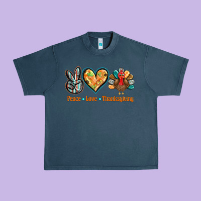 Peace Love Thanksgiving Urban Heavy Tee Designed By Barkaloodesign