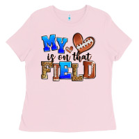 Bubblegum Pink my heart is on that field american football Ladies Tee - Zillion Design Studio