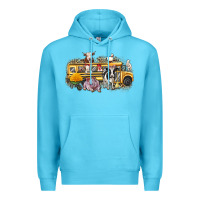 Ocean Blue farm animals school bus Premium Hoodie - texasbilliewilder